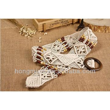 Vintage Style wood buckle paraffined rope woven belt